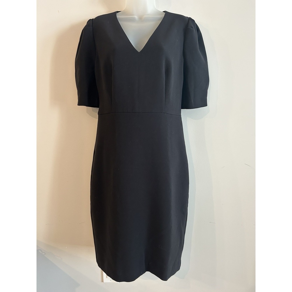 Ann Taylor Black Polyester/Spandex Dress, Size 8, Short Ruched Sleeves, Back Zip